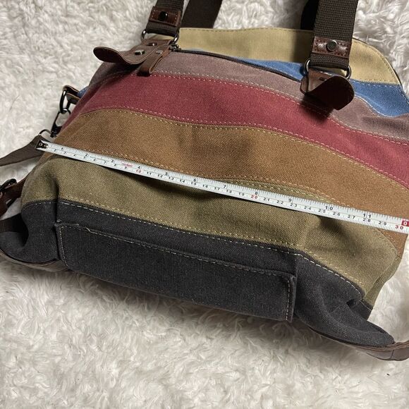 SUNSHINEJING Striped Canvas Tote Crossbody Strap Double Handles - Picture 9 of 12